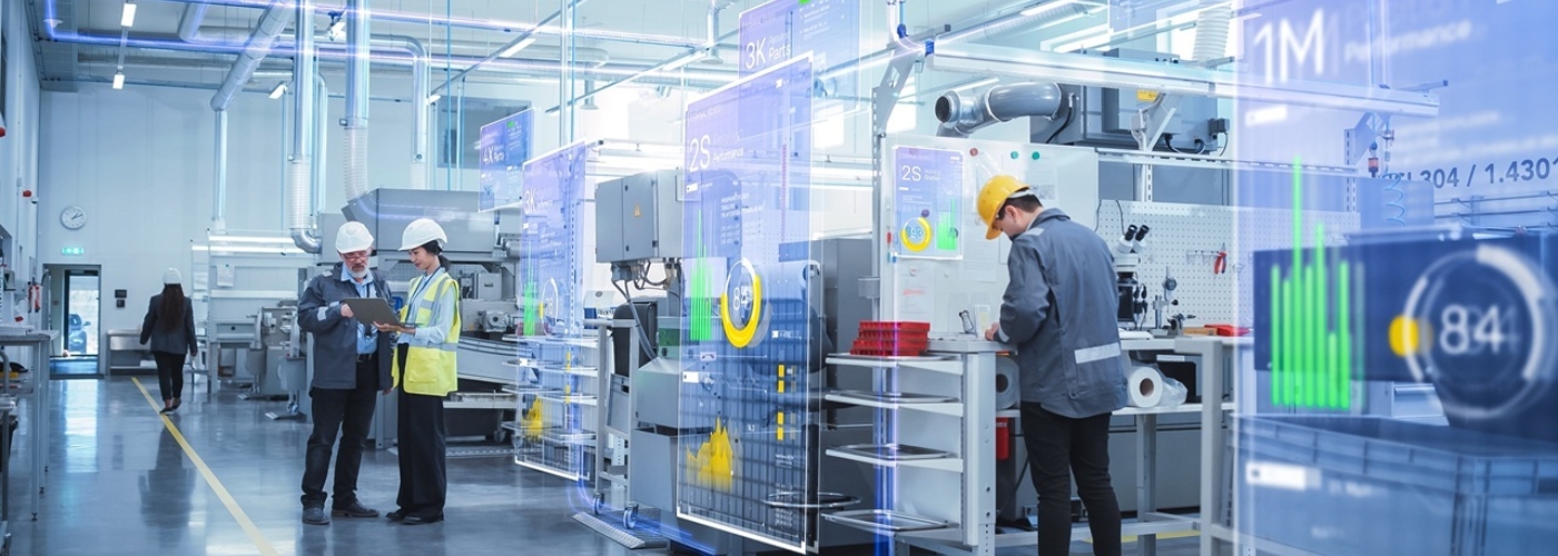 Menschen in einer Produktionshalle