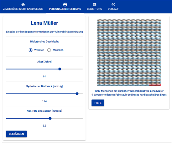 Screenshot der Bewertung des Risikos für eine fiktive Patientin.