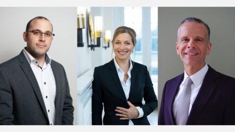 Collage aus Portraits einer Frau und zwei Männer im Anzug