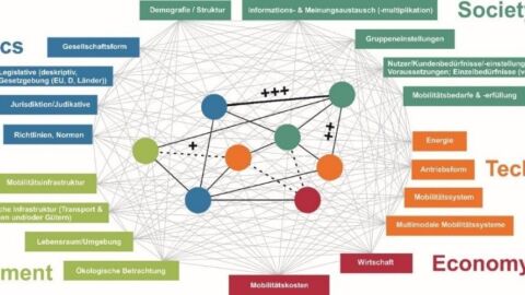 Netz aus fünf Oberthemen in bunter Farbe