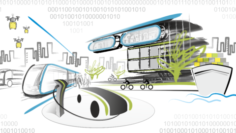 KI generiertes gezeichnetes Bild von Mobilitätsangeboten