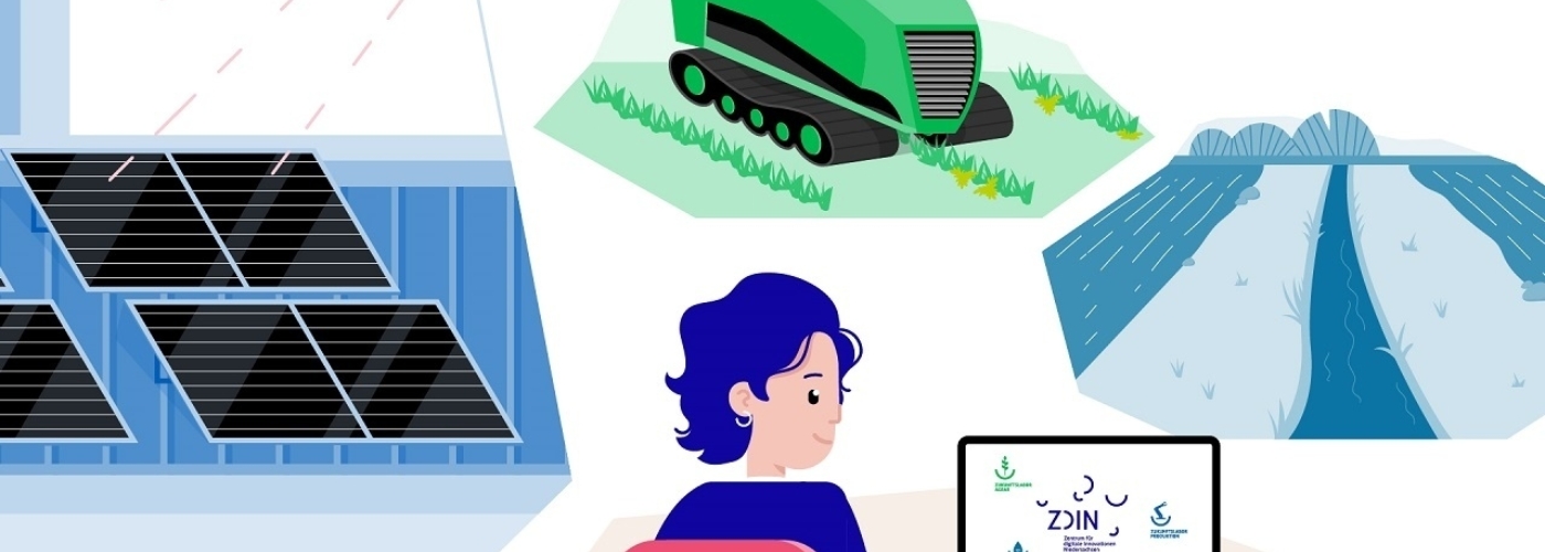 Eine gezeichnete Person sitzt vor einem Computer.