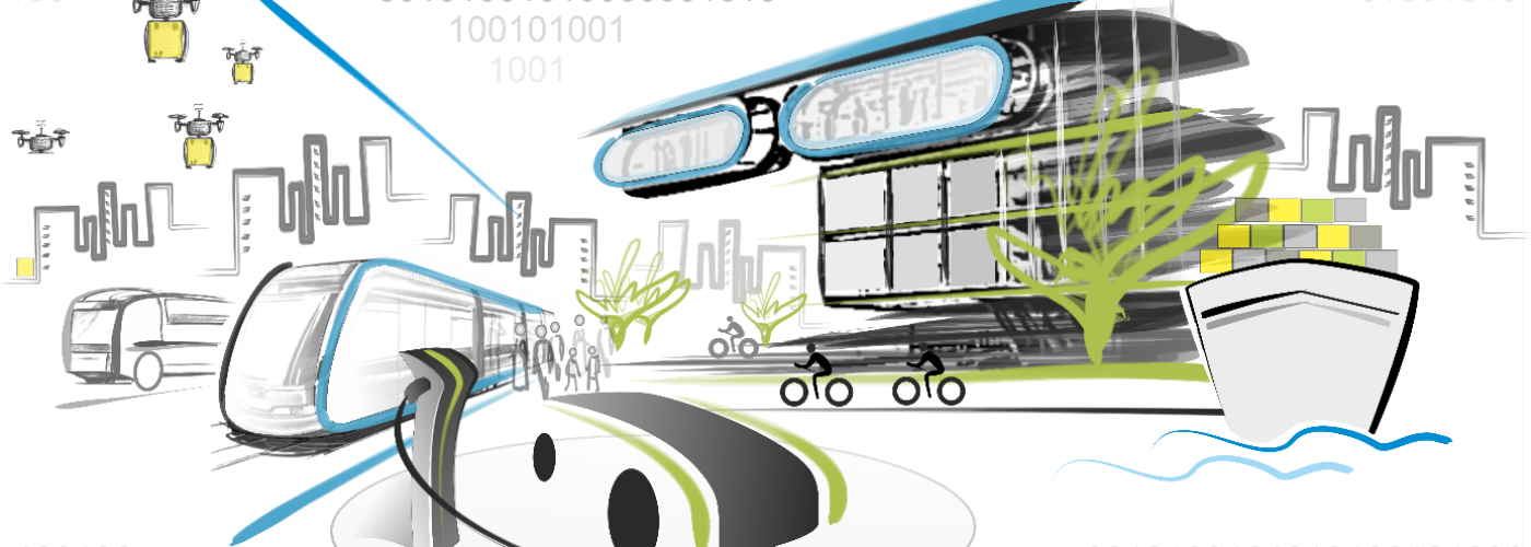 KI generiertes gezeichnetes Bild von Mobilitätsangeboten